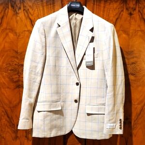 Haggar Ivory Blue Windowpane Sport Coat, Size 42S